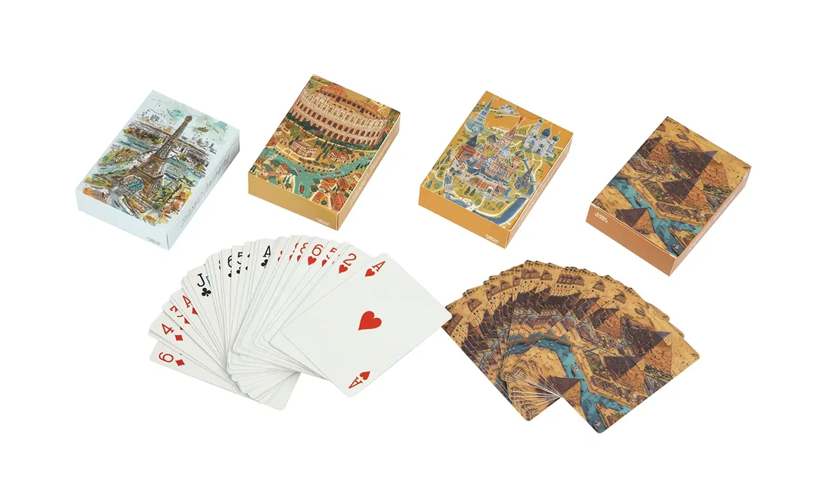 Custom playing card decks with printed tuck boxes for bulk production