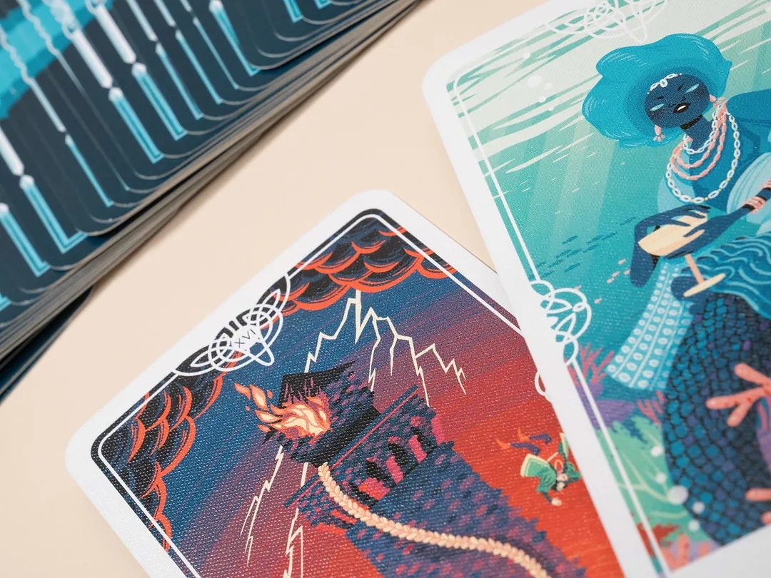 Close-up of custom tarot card printing with smooth rounded corners