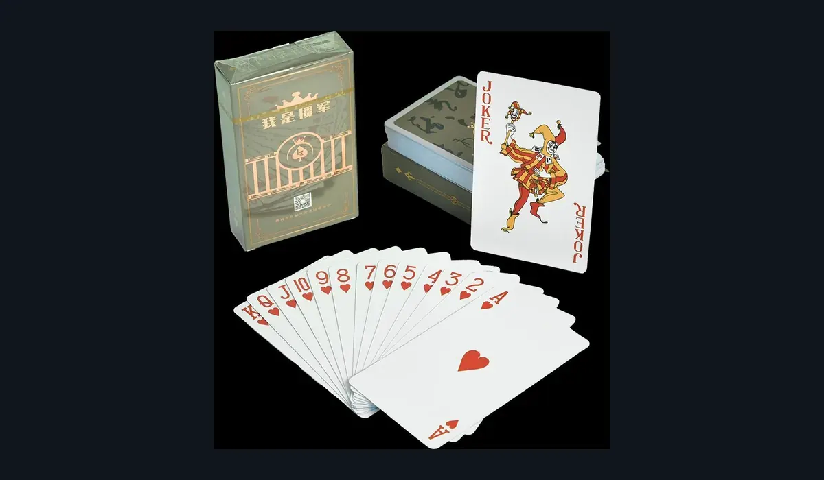 Custom 54-card poker deck with printed card faces and coordinated tuck boxes